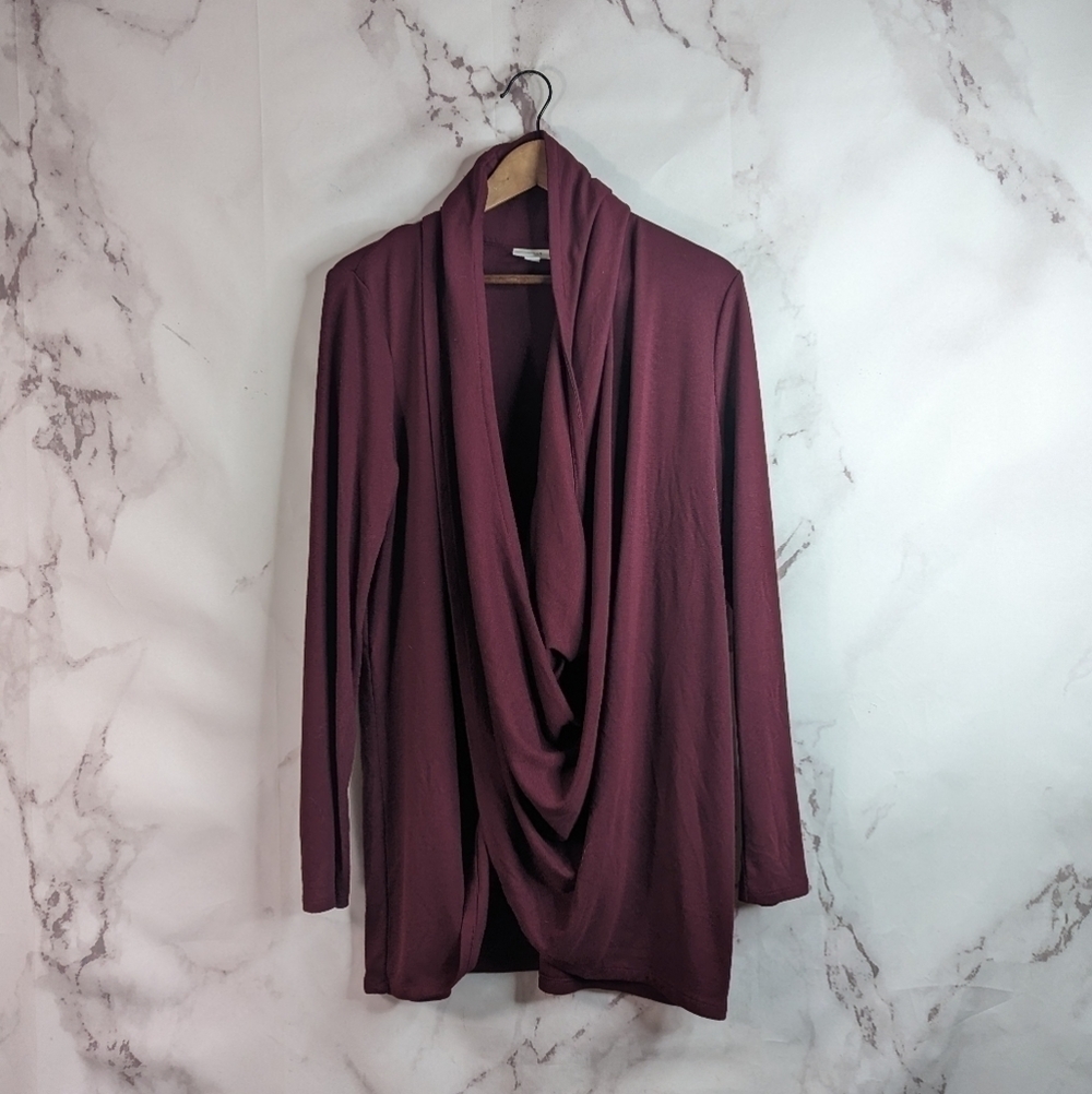 J Jill Shirt Long Sleeve Cowl Medium Red Women Stretch Wrap Scarf Infinity